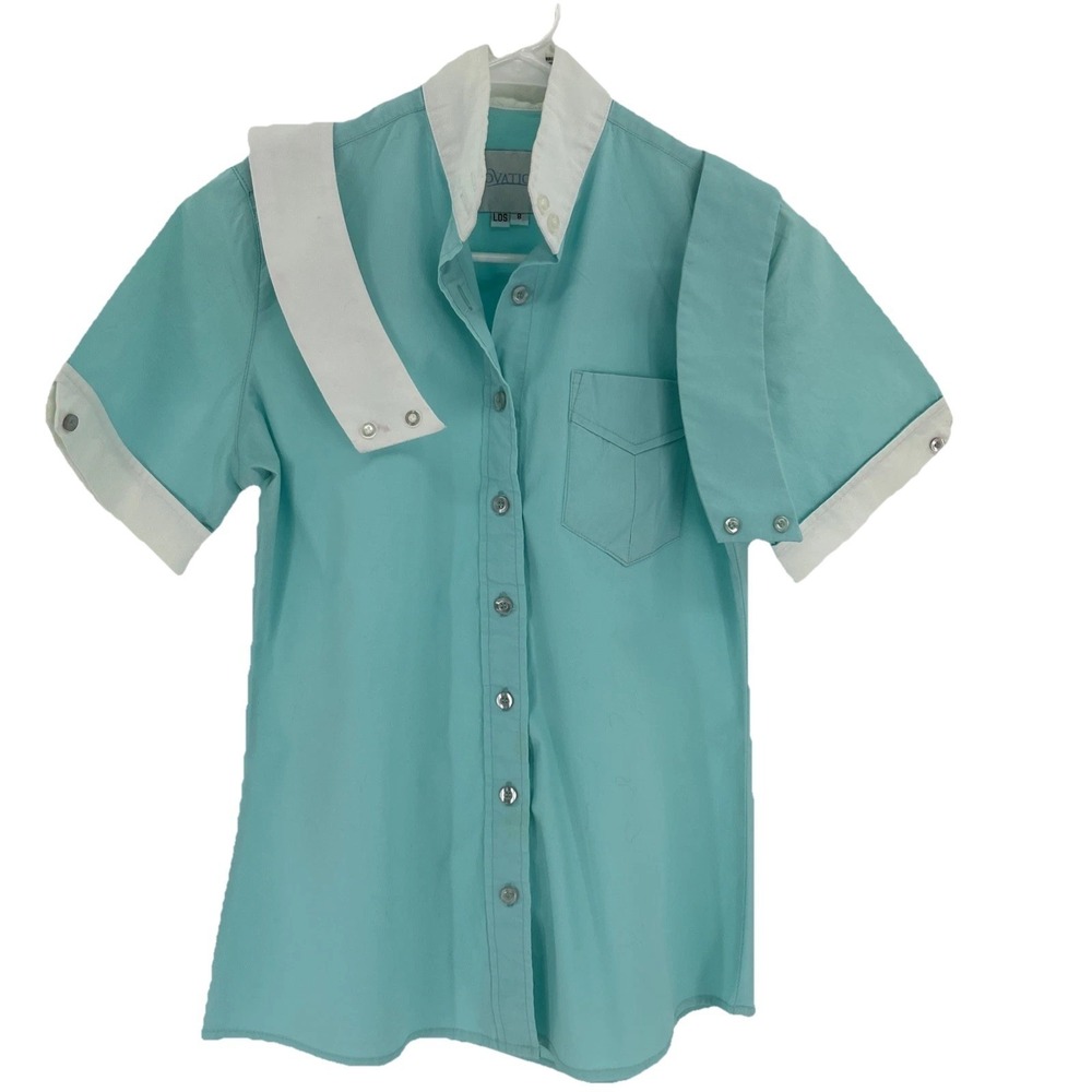 Ovation Womens Teal Equestrian Show Shirt Short Sleeve Cotton Blend Size 8